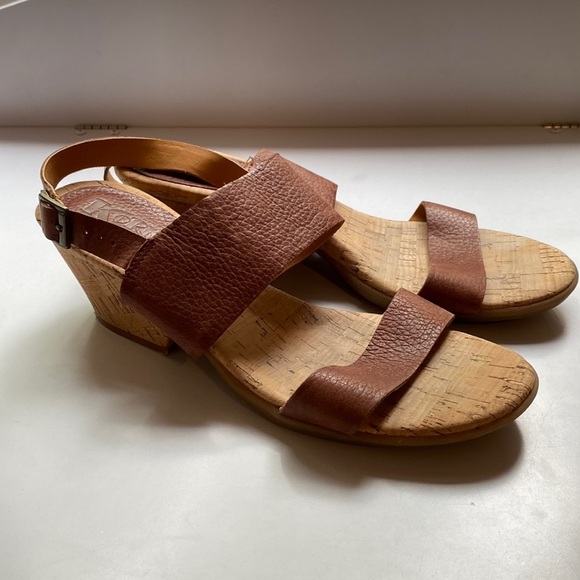 Kork Ease Vienna Brown Leather Cork Wedge Sandals Womens Double Strap Adjustable - Picture 2 of 8
